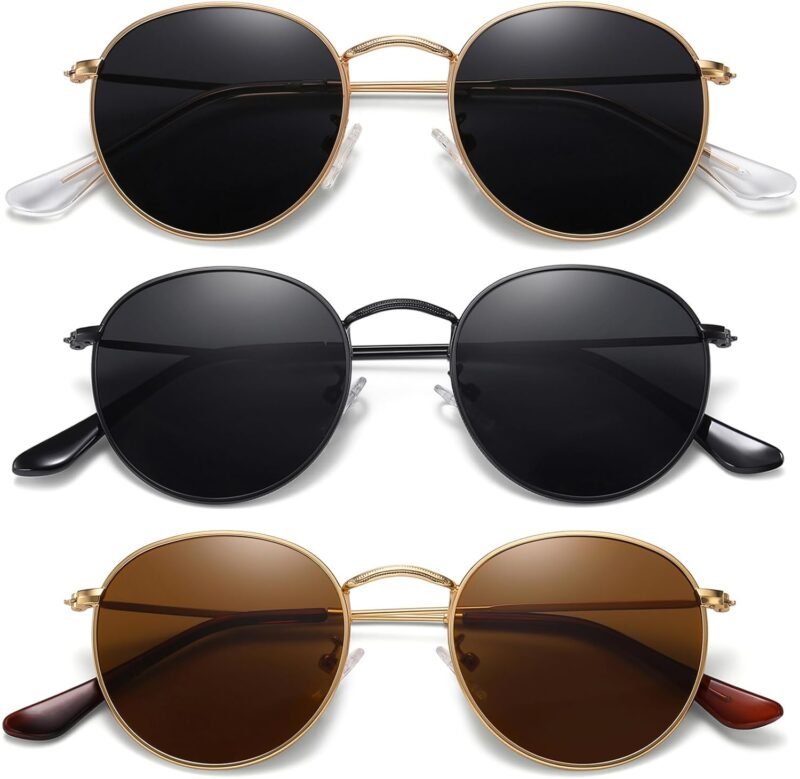 Carsbyvictor Sunglasses Round Polarized Sunglasses for Women Men Classic Retro Metal Frame Sun Glasses UV Protection