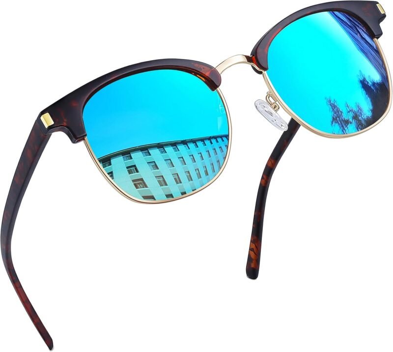 Carsbyvictor Sunglasses Round  Semi-Rimless Sunglasses Half Frame Sun Glasses Brownline Shades for Women Men UV400 Protection