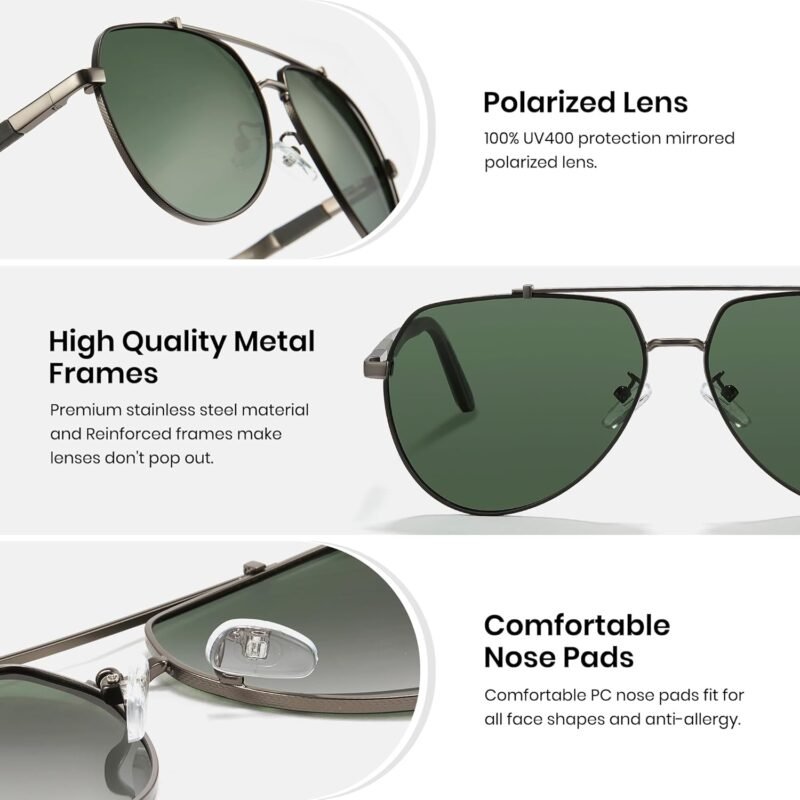 Carsbyvictor Sunglasses Military  Sunglasses for Men Trendy Pilot Shade Metal Frame Polarized Lens UV Protection for Outdoor