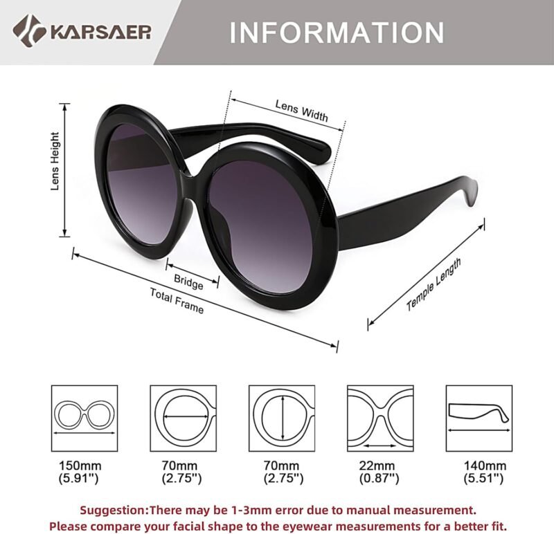 Carsbyvictor Sunglasses Round Retro Oversized Round Sunglasses Women & Men, 70s 80s Fashion Trendy Big Shades K7155