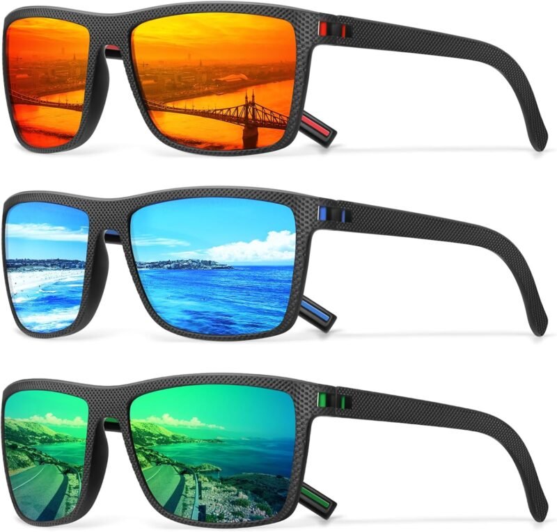 Carsbyvictor Sunglasses Square Polarized Sunglasses Wayfarerfor Men Vintage Style Driving Travel Sun Glasses Lightweight Frame UV Protection Goggles