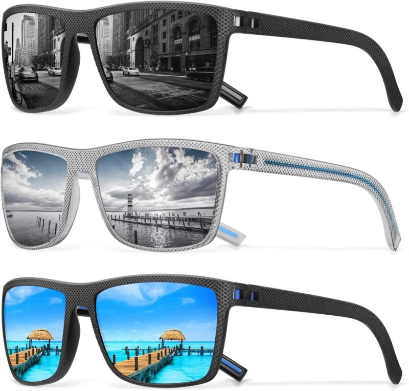 Carsbyvictor Sunglasses Square Polarized Sunglasses Wayfarerfor Men Vintage Style Driving Travel Sun Glasses Lightweight Frame UV Protection Goggles