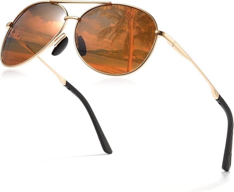 Carsbyvictor Sunglasses for Men Polarized UV Protection Trendy Metal Pilot Sunglasses for Driving Hiking Travel