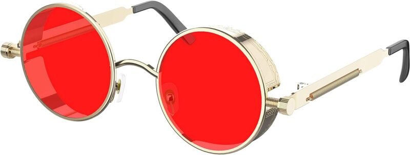 Carsbyvictor Sunglasses Round  Gothic Steampunk Sunglasses for Women Men Round Lens Metal Frame