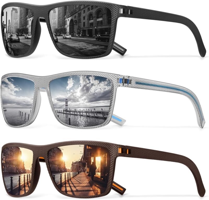 Carsbyvictor Sunglasses Square Polarized Sunglasses Wayfarerfor Men Vintage Style Driving Travel Sun Glasses Lightweight Frame UV Protection Goggles