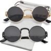 Carsbyvictor Sunglasses Round  Round Steampunk Sunglasses Circle Lennon Hippie Glasses Metal Frame 100% UV Blocking Lens