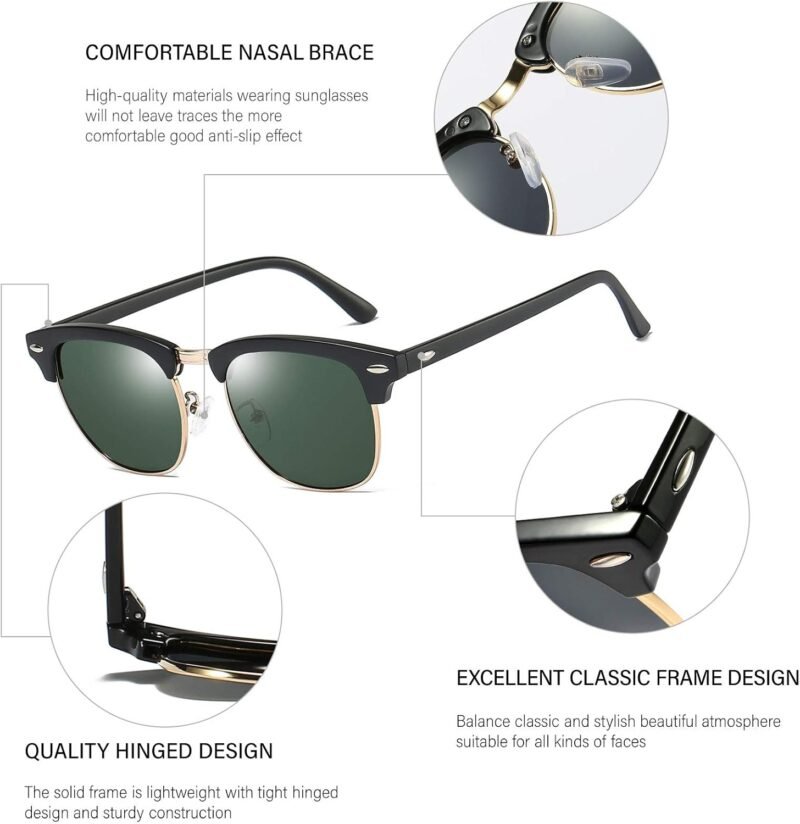 Carsbyvictor Sunglasses Browline Polarized Browline Sunglasses Classic Semi-Rimless Frame Retro Brand Sunglasses for Men and Women UV 400