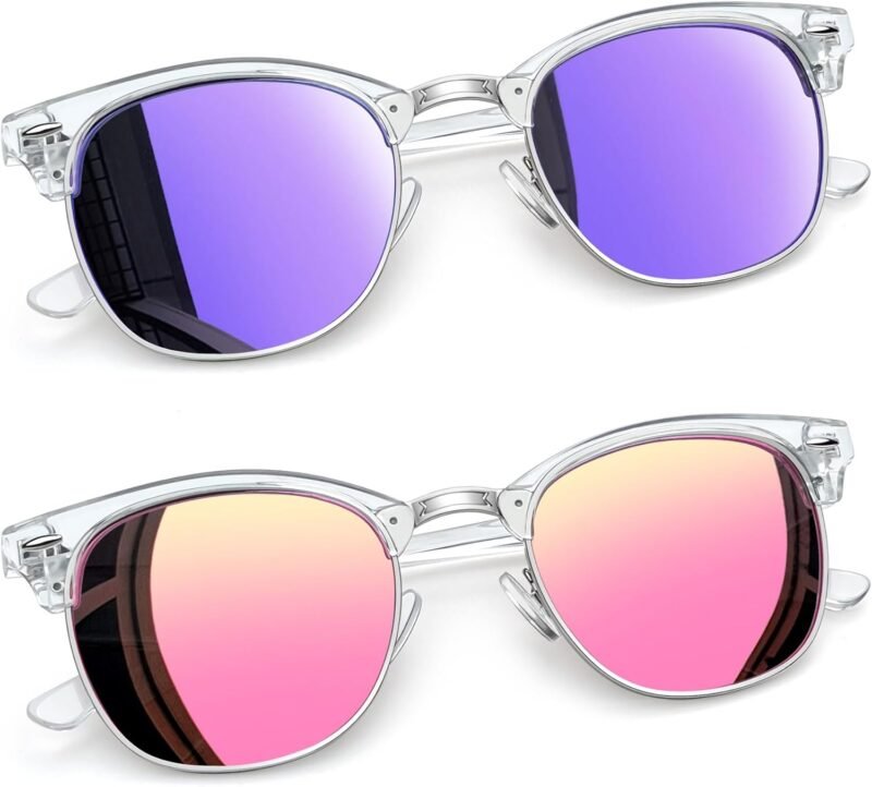 Carsbyvictor Sunglasses Round  Semi-Rimless Sunglasses Half Frame Sun Glasses Brownline Shades for Women Men UV400 Protection