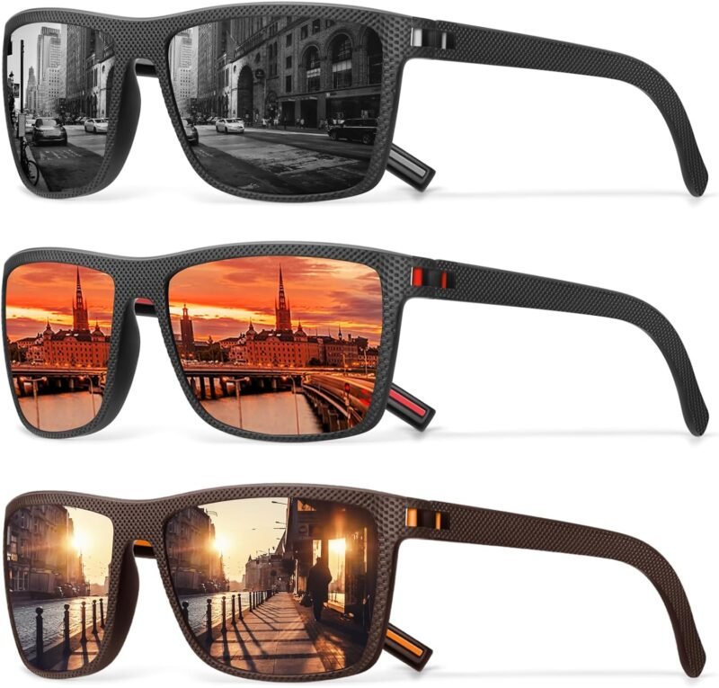 Carsbyvictor Sunglasses Square Polarized Sunglasses Wayfarerfor Men Vintage Style Driving Travel Sun Glasses Lightweight Frame UV Protection Goggles