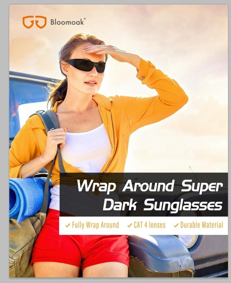 Carsbyvictor Sunglasses Wraparound Super Dark Lens Black Polarized Sunglasses | Wrap Around Sport Sunglasses Unisex | UV400 | CAT 4 | For Photophobia