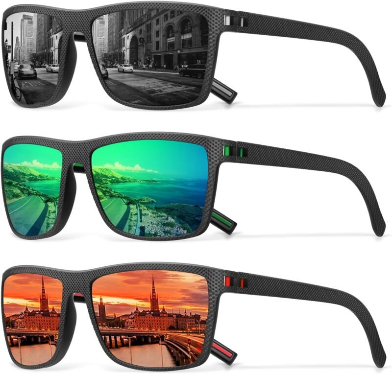 Carsbyvictor Sunglasses Square Polarized Sunglasses Wayfarerfor Men Vintage Style Driving Travel Sun Glasses Lightweight Frame UV Protection Goggles