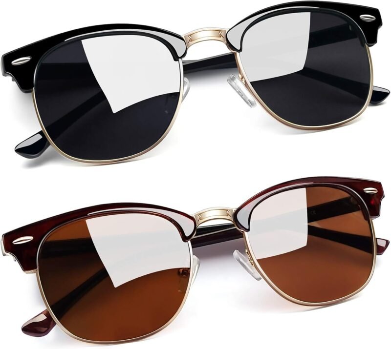 Carsbyvictor Sunglasses Round  Semi-Rimless Sunglasses Half Frame Sun Glasses Brownline Shades for Women Men UV400 Protection