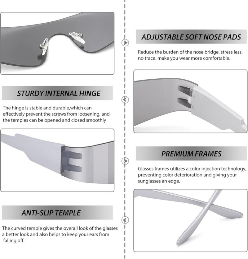 71qm0qxMSPL._AC_SL1500 Carsbyvictor Sunglasses Wraparound Y2K Rimless Futuristic Wrap Around Sunglasses Women Men, Trendy Cyberpunk Visor Sunglasses Monoblock Cyclops Shades