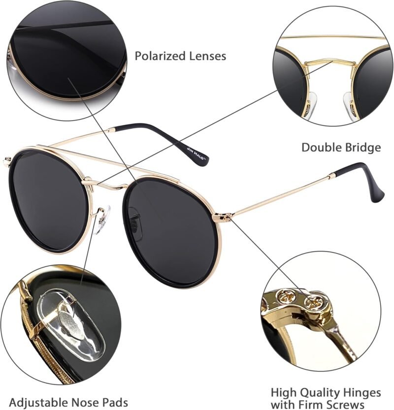 Carsbyvictor Sunglasses Round  Small Polarized Round Sunglasses for Women Vintage Double Bridge Frame