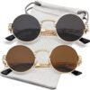 Carsbyvictor Sunglasses Round  Round Steampunk Sunglasses Circle Lennon Hippie Glasses Metal Frame 100% UV Blocking Lens