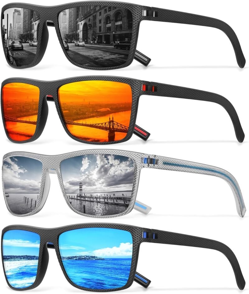 Carsbyvictor Sunglasses Square Polarized Sunglasses Wayfarerfor Men Vintage Style Driving Travel Sun Glasses Lightweight Frame UV Protection Goggles