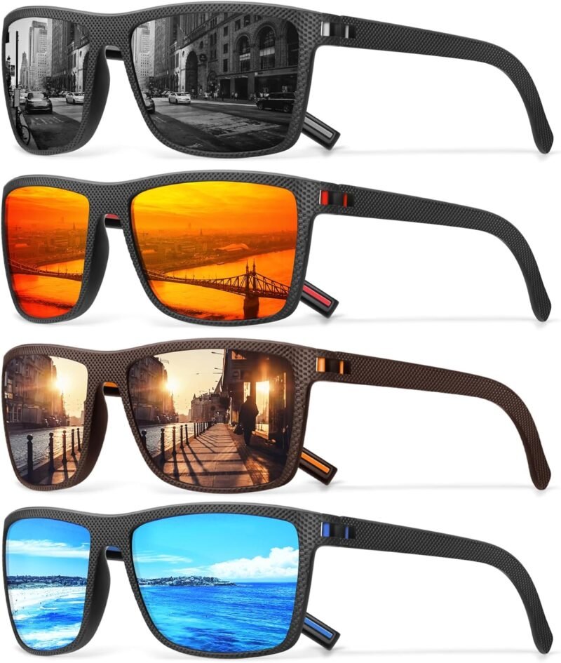 Carsbyvictor Sunglasses Square Polarized Sunglasses Wayfarerfor Men Vintage Style Driving Travel Sun Glasses Lightweight Frame UV Protection Goggles