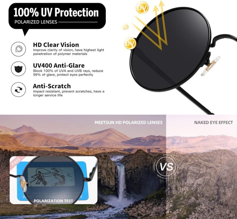 Carsbyvictor Sunglasses Round  Small Round Sunglasses Polarized for Men Women Retro Vintage Circle Hippie Sun Glasses UV400