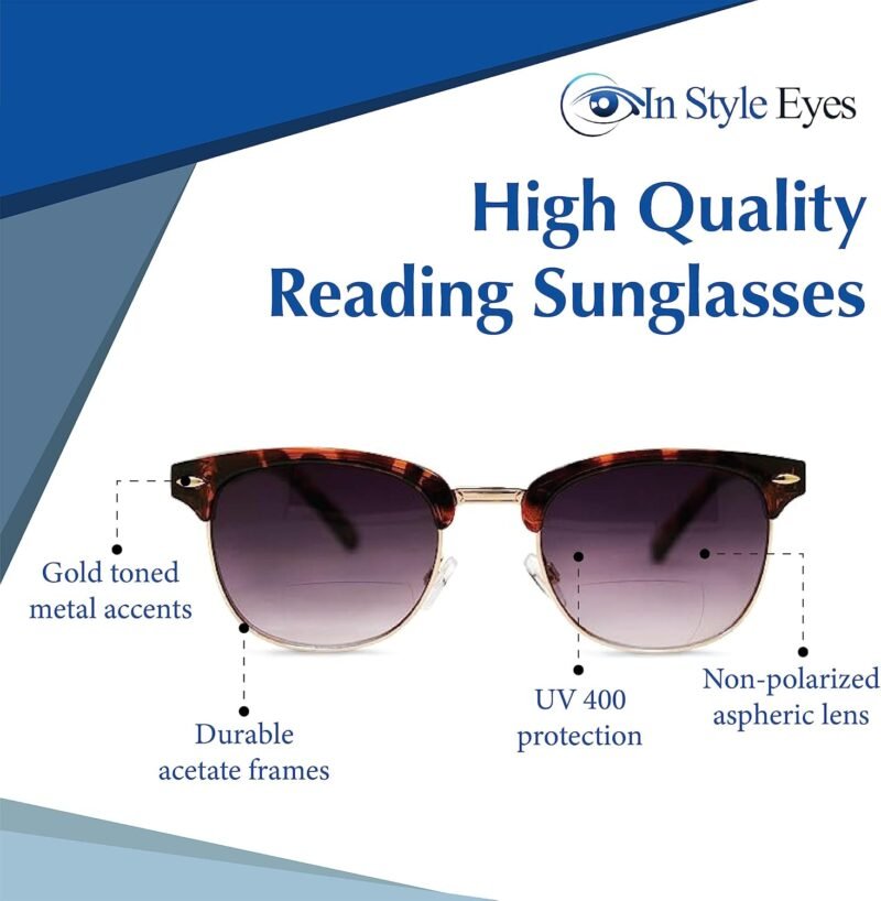 Carsbyvictor Sunglasses Browline  Reading Sunglasses – Semi-rimless Browline Frame Reader Glasses, Non-Polarized Aspheric Lens