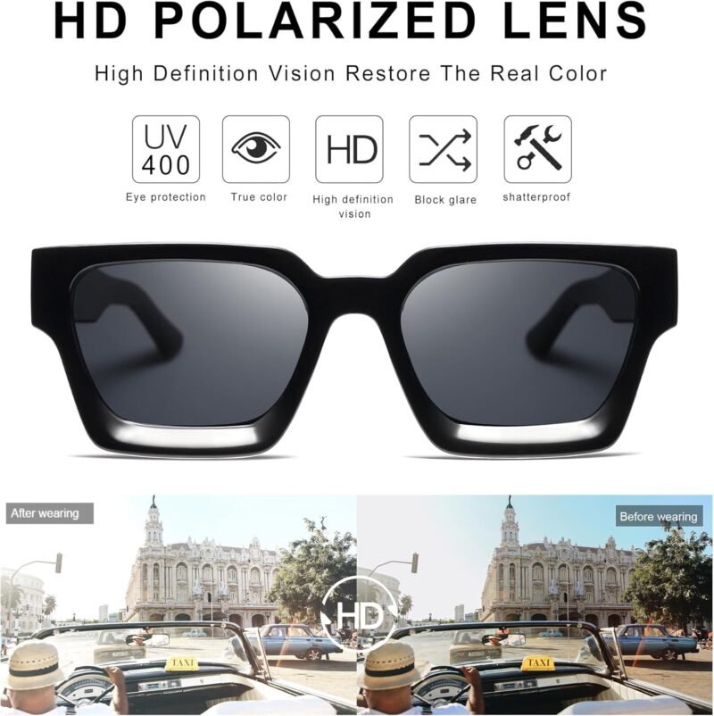 Carsbyvictor Sunglasses Square  Thick Square Sunglasses for Men Women Retro Chunky Rectangle Shades UV400 Protection VL9731