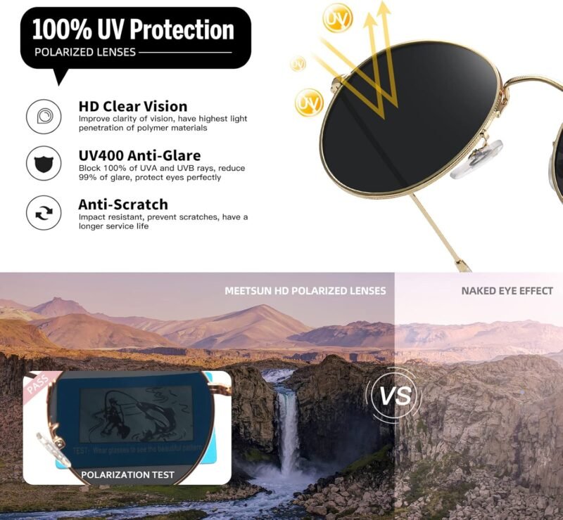 Carsbyvictor Sunglasses Round Polarized Sunglasses for Women Men Classic Retro Metal Frame Sun Glasses UV Protection