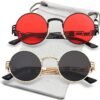 Carsbyvictor Sunglasses Round  Round Steampunk Sunglasses Circle Lennon Hippie Glasses Metal Frame 100% UV Blocking Lens