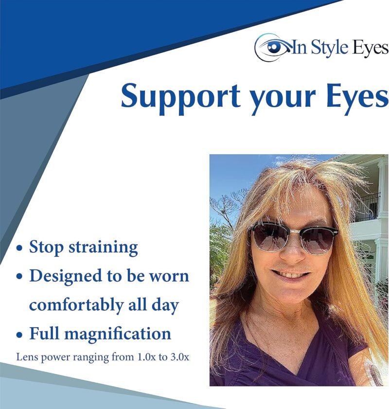 Carsbyvictor Sunglasses Browline  Reading Sunglasses – Semi-rimless Browline Frame Reader Glasses, Non-Polarized Aspheric Lens