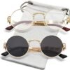 Carsbyvictor Sunglasses Round  Round Steampunk Sunglasses Circle Lennon Hippie Glasses Metal Frame 100% UV Blocking Lens