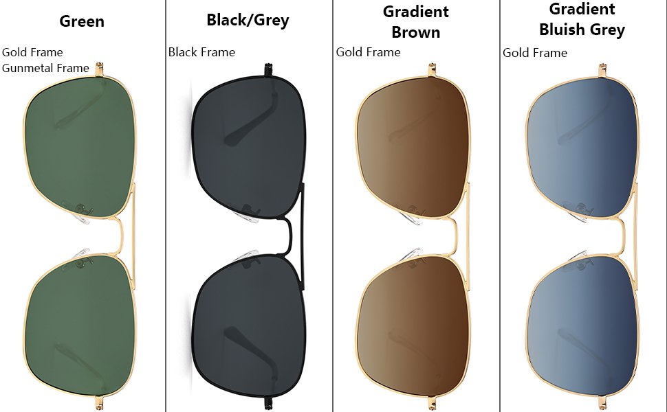 square aviator sunglasses for men women polarized lenses color selections